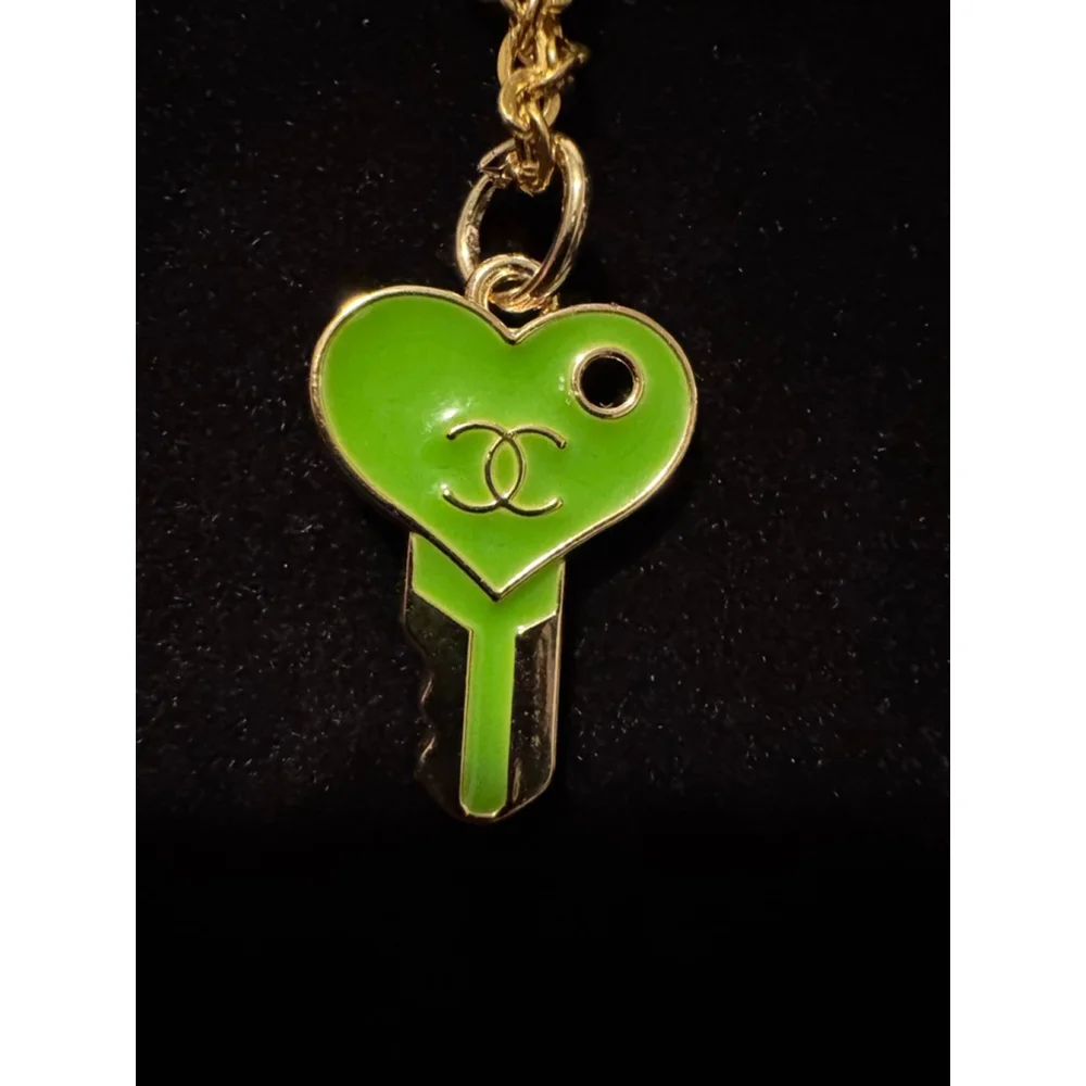 Handmade Designer Inspired Key Pendant Green Gold Upcycled Charm - Picture 3 of 5